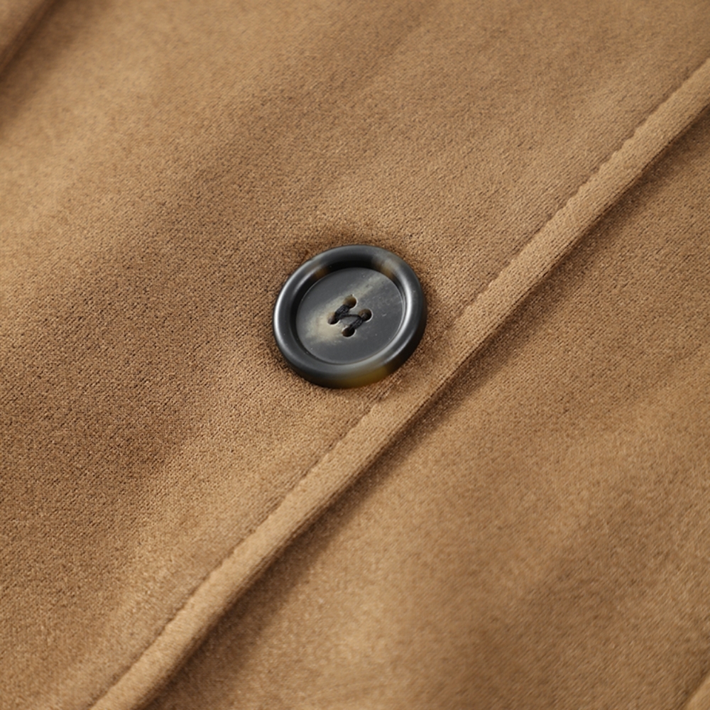 Casual Brown Lapel Pocket PU Suede Leather Jacket Fashion Woman Single Button - Picture 7 of 9